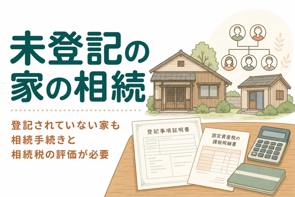 登記されていない家を相続した時の手続きの流れと相続税の評価を解説する記事のアイキャッチ
