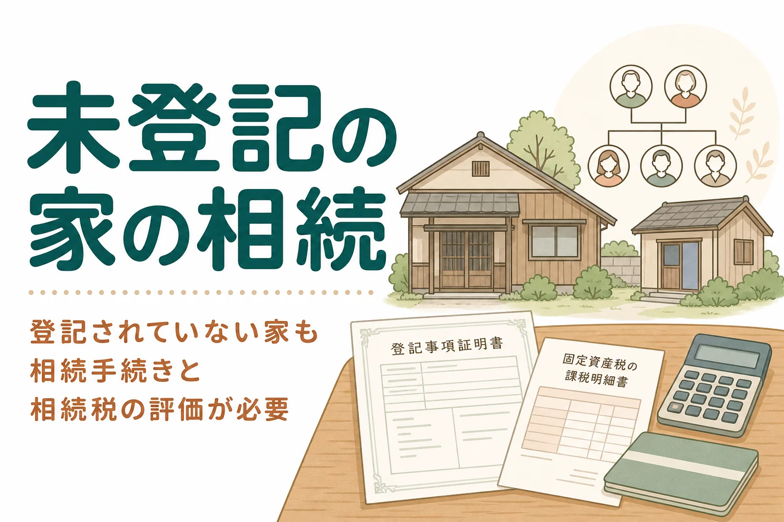 登記されていない家を相続した時の手続きの流れと相続税の評価を解説する記事のアイキャッチ