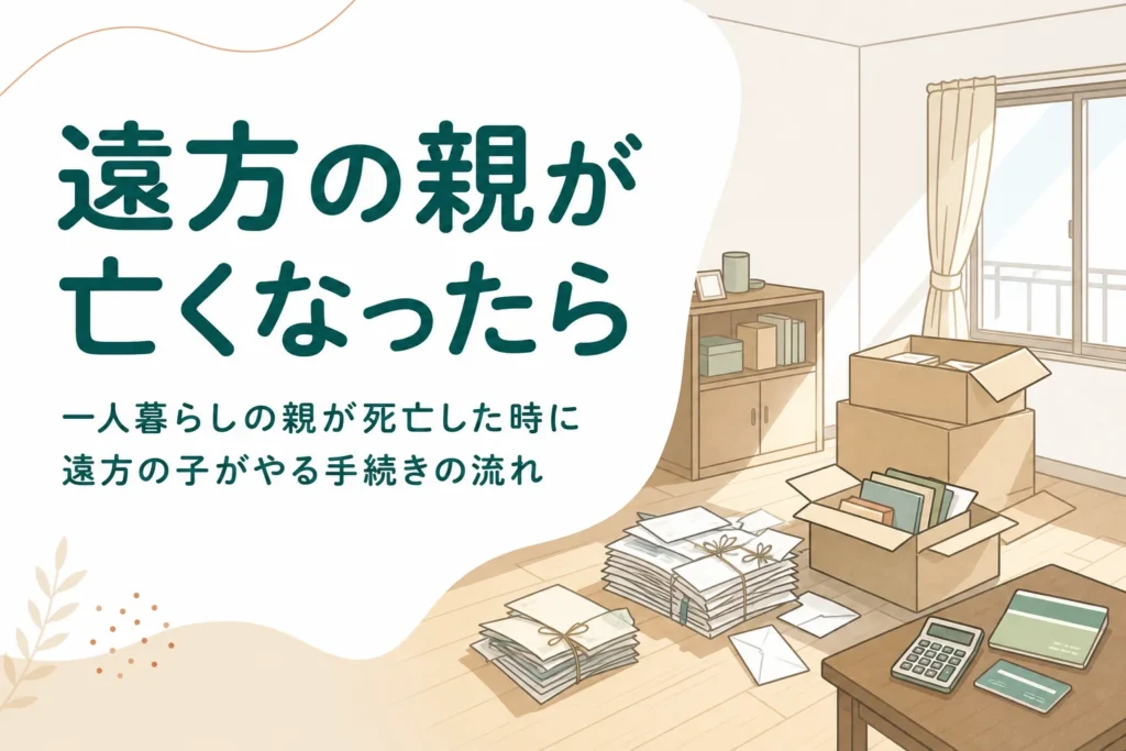 一人暮らしの親が亡くなった時に遠方の子がやる手続きを解説する記事のアイキャッチ