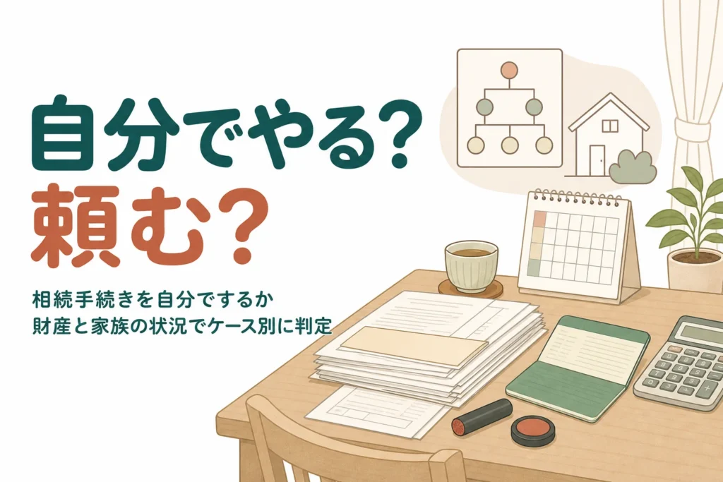 相続手続きを自分でするか専門家に頼むかをケース別に判定する記事のアイキャッチ