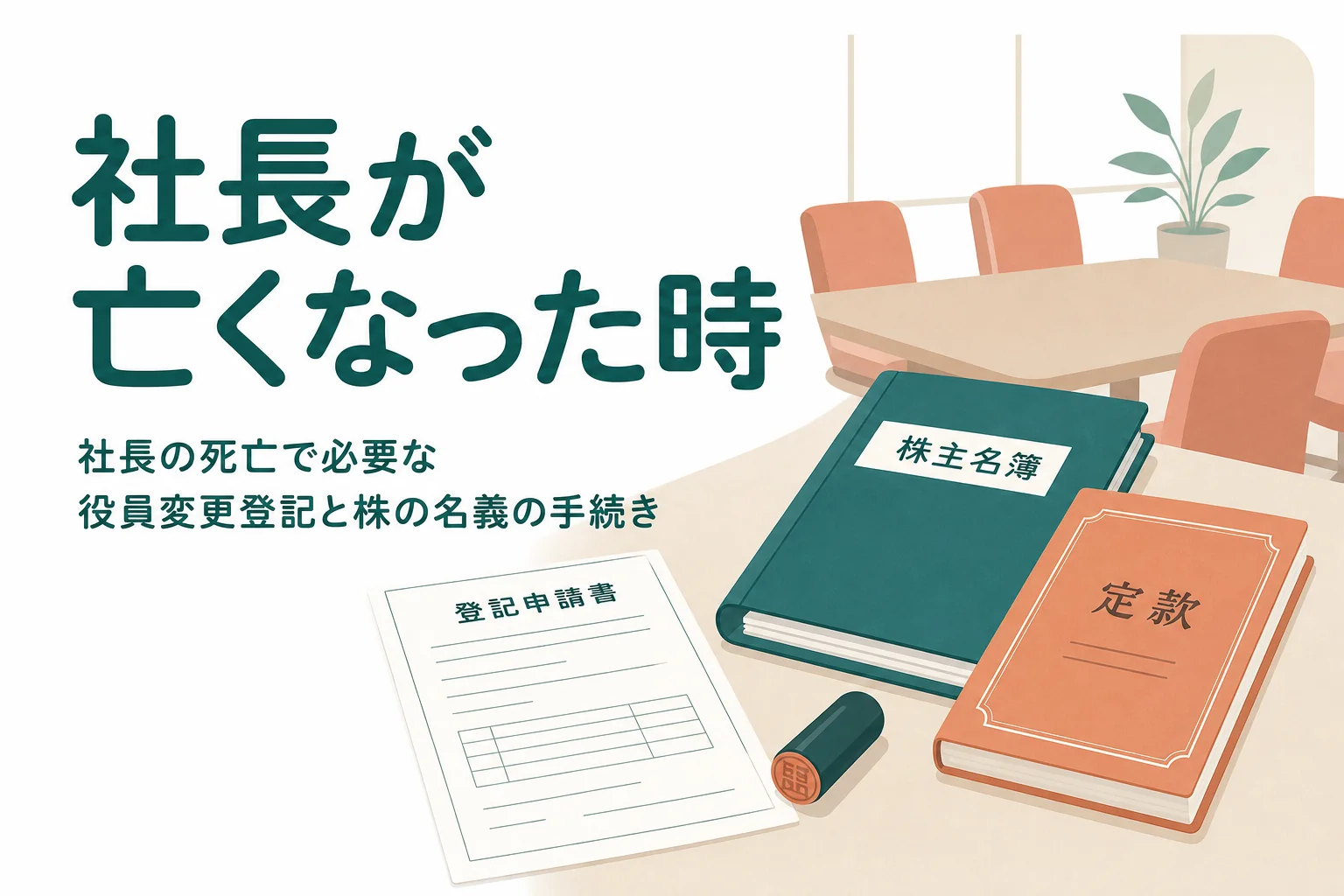社長が亡くなった時の役員変更登記と株の名義の手続きを解説する記事のアイキャッチ