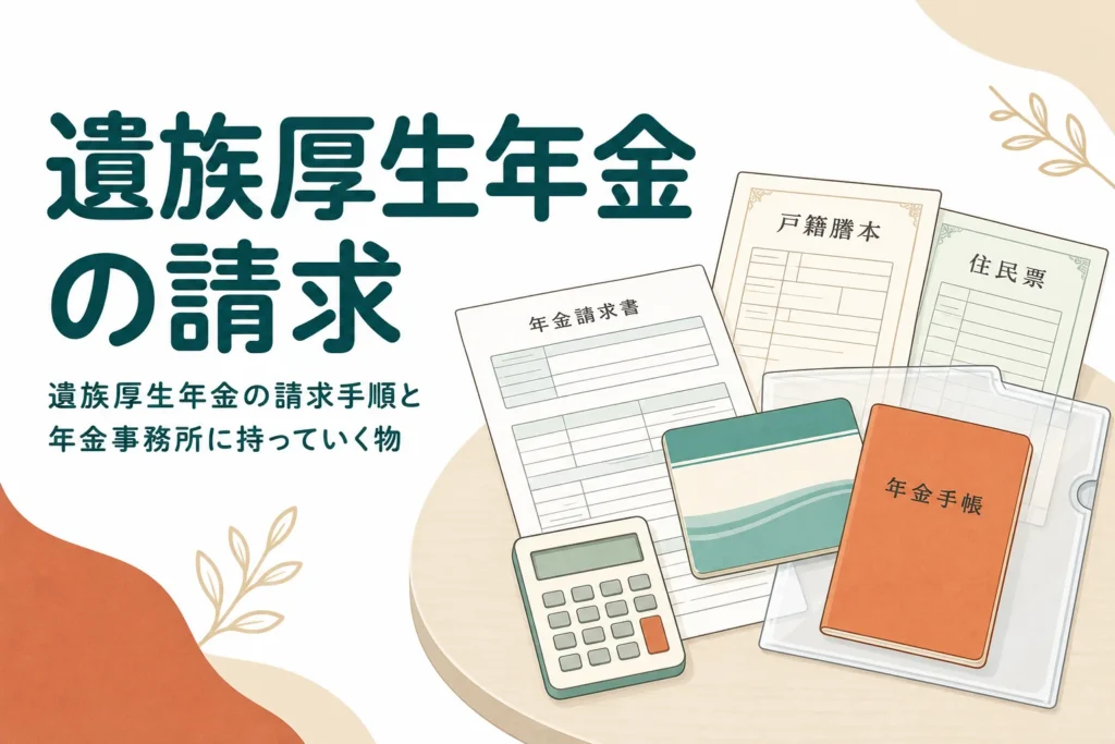 遺族厚生年金を請求する手順と年金事務所に持っていく物を解説する記事のアイキャッチ