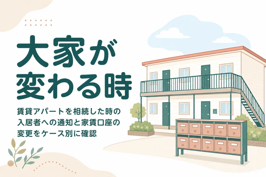 賃貸アパートを相続した時の入居者への通知と家賃口座の変更をケース別に確認する記事のアイキャッチ