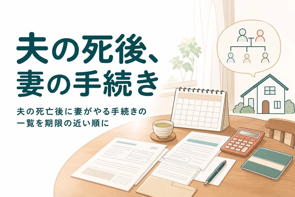 夫が亡くなった後に妻がやる手続きを期限の近い順にまとめた記事のアイキャッチ