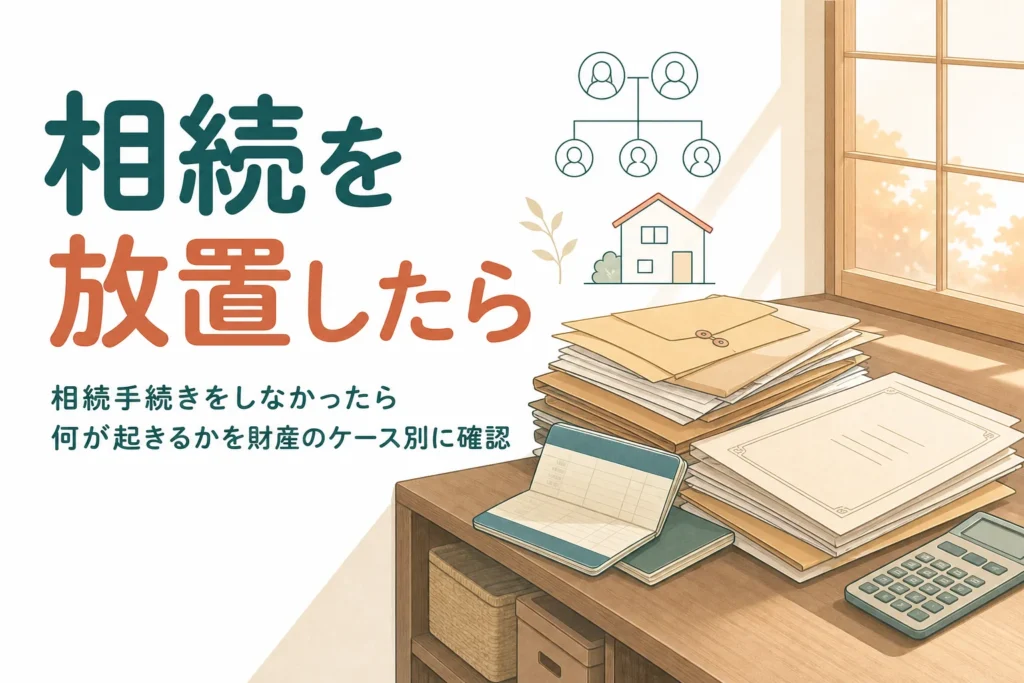 相続手続きをしなかったら何が起きるかを財産別にまとめた記事のアイキャッチ