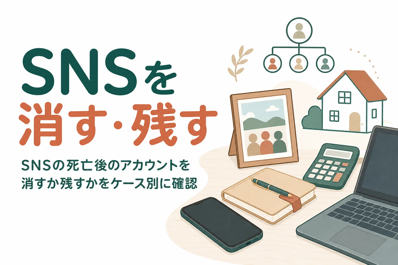 亡くなった家族のSNSアカウントを消すか残すかをケース別に確認する記事のアイキャッチ