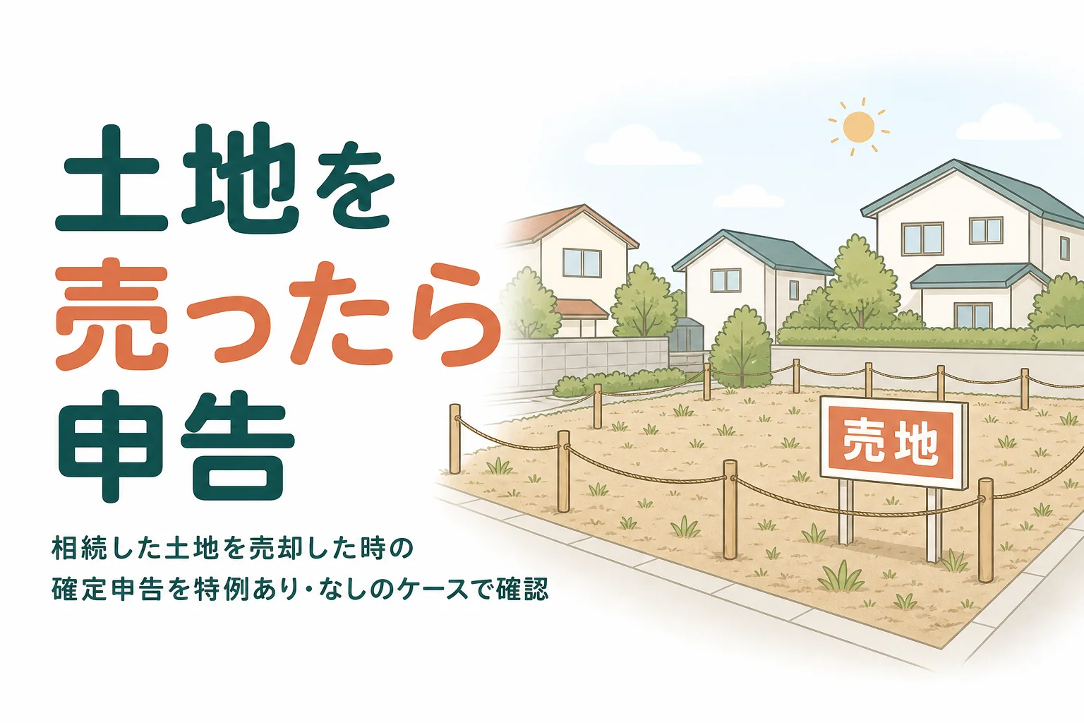 相続した土地を売却した時の確定申告を、特例あり・なしのケース別に確認する記事のアイキャッチ