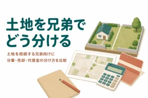 土地を兄弟で相続する時の分け方を、分筆・売却・代償金のケース別に比較する記事のアイキャッチ
