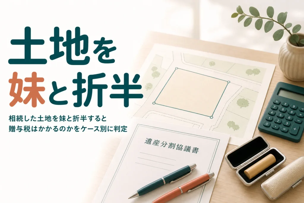 相続した土地を妹と折半した時に贈与税がかかるかをケース別に判定する記事のアイキャッチ
