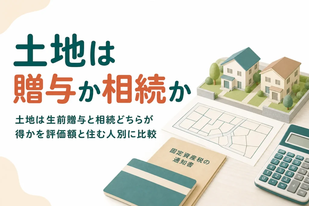土地を生前贈与と相続のどちらで受け取ると得かを評価額と住む人別に比べる記事のアイキャッチ