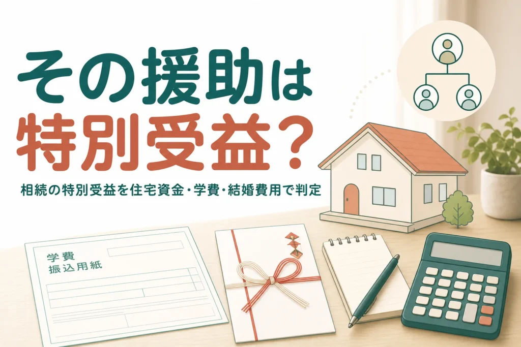 住宅資金・学費・結婚費用など親からの援助が相続の特別受益になるかを、ケース別に判定する記事のアイキャッチ