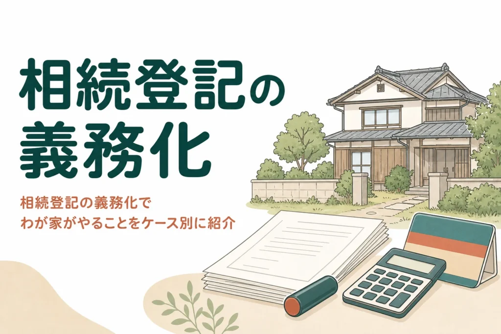 相続登記の義務化で何をすればいいかを、昔の相続や放置中の土地などケース別に紹介する記事のアイキャッチ