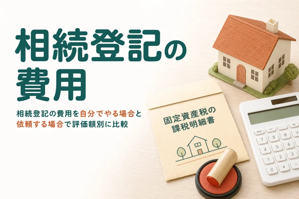 相続登記の費用を自分でやる場合と司法書士に頼む場合で比べる記事のアイキャッチ