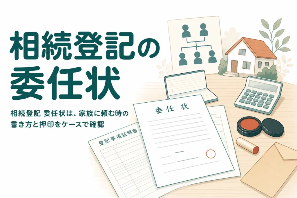相続登記の委任状を家族に頼む時の書き方を、兄が手続きするケースで解説する記事のアイキャッチ