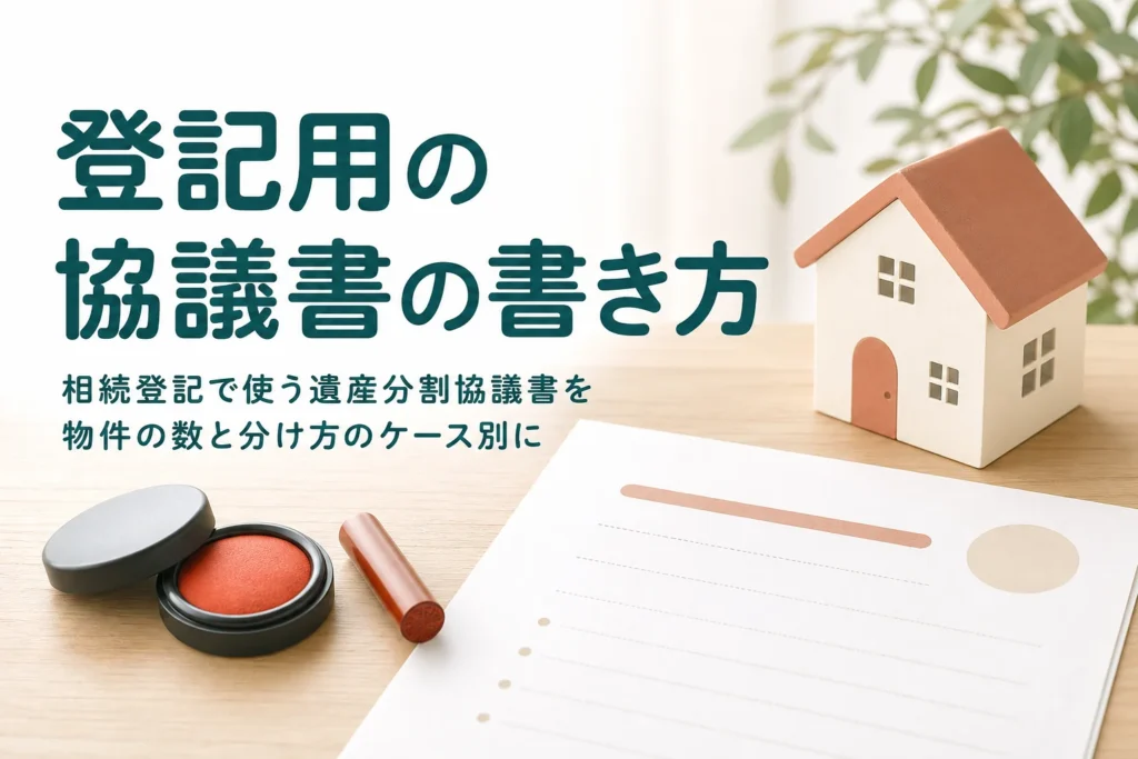相続登記で使う遺産分割協議書を物件の数と分け方のケース別に解説する記事のアイキャッチ