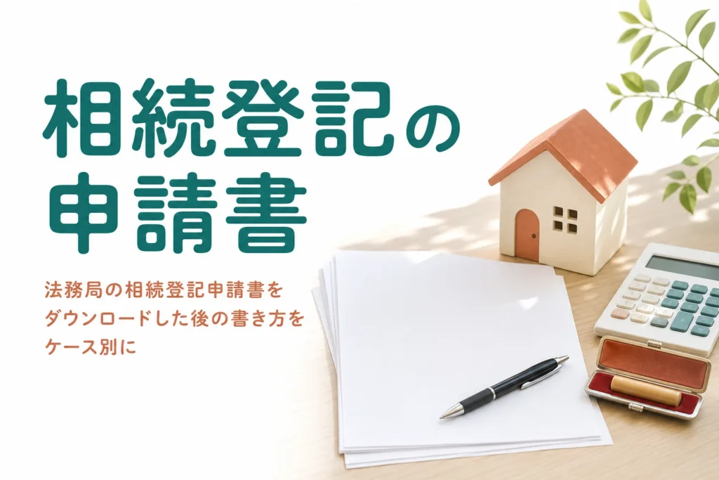 法務局の相続登記申請書の書き方を遺産分割・遺言のケース別に解説する記事のアイキャッチ