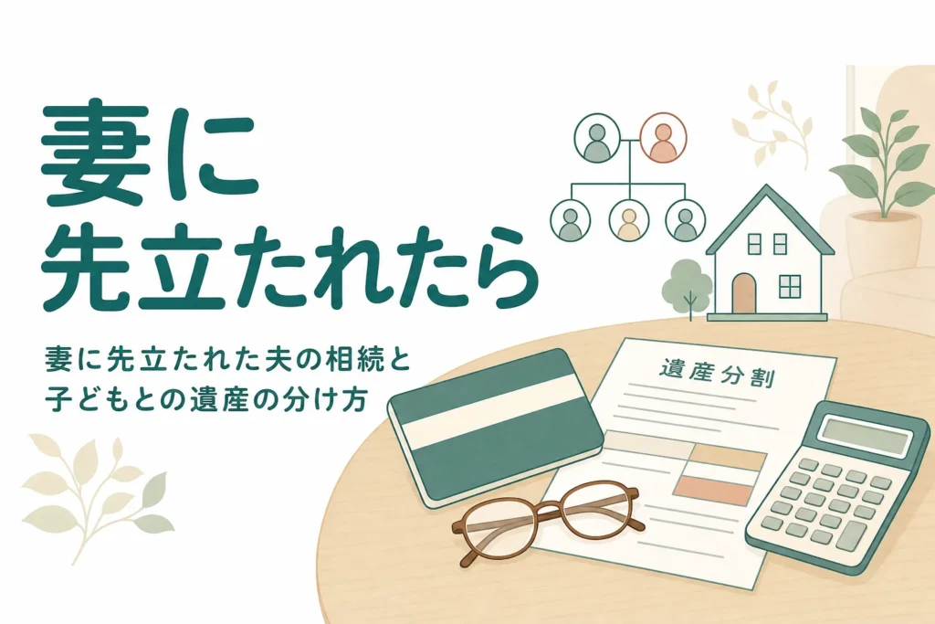 妻に先立たれた夫の相続手続きと子どもとの遺産の分け方を解説する記事のアイキャッチ