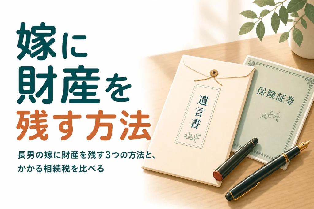 義父が長男の嫁に財産を残す3つの方法と相続税を比べる記事のアイキャッチ
