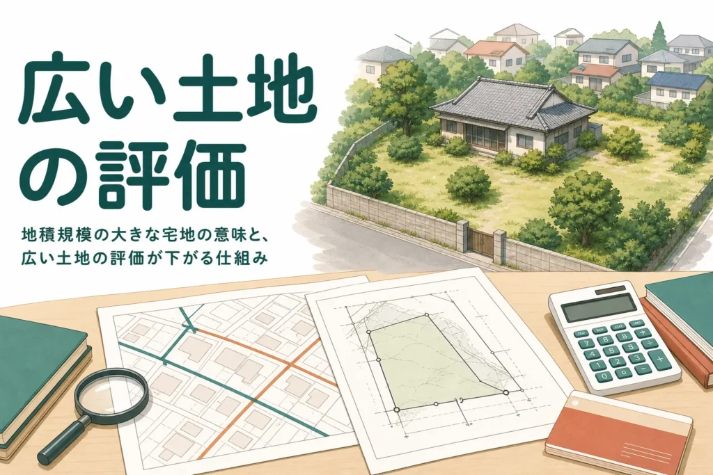地積規模の大きな宅地で広い土地の評価が下がる仕組みを解説する記事のアイキャッチ