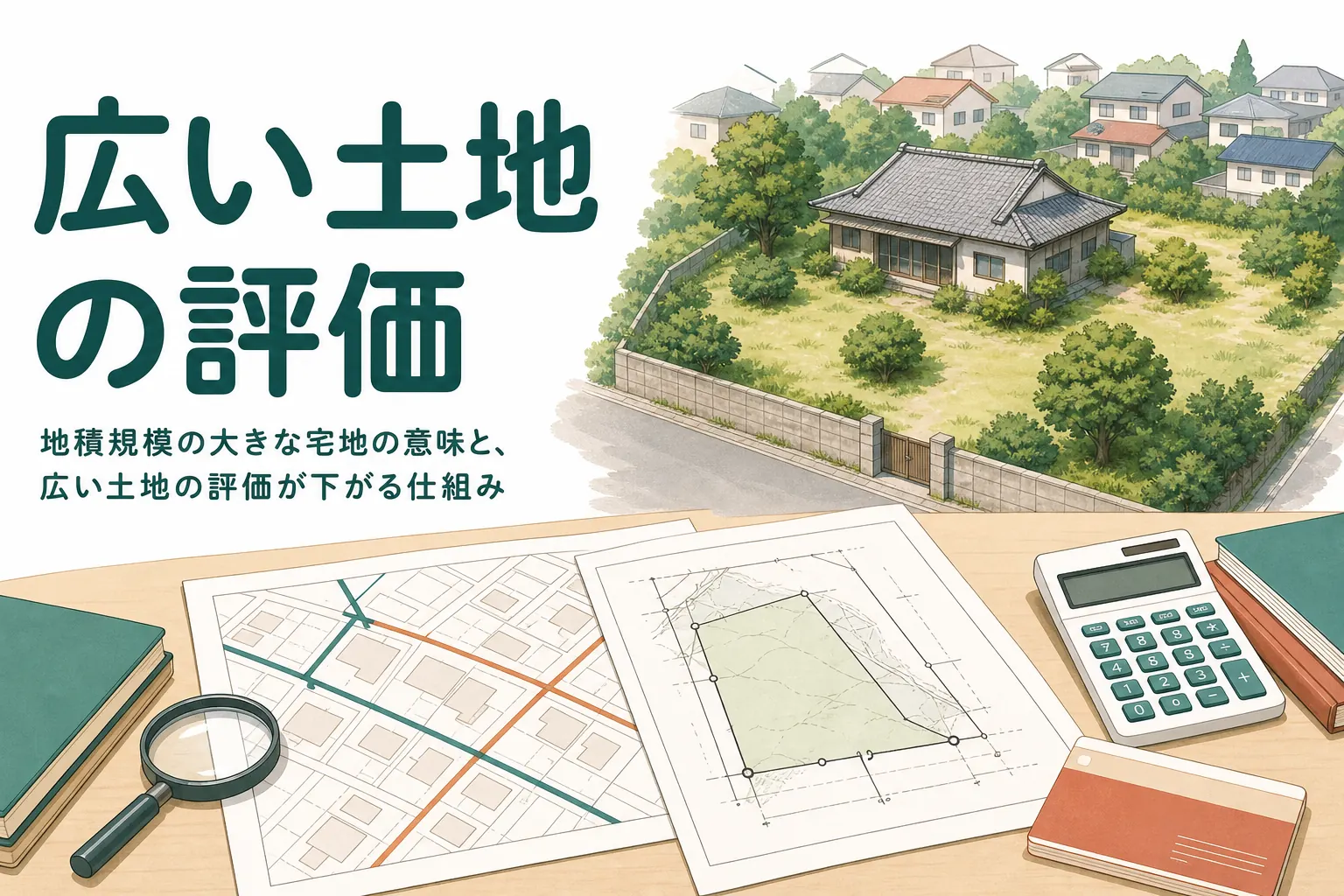 地積規模の大きな宅地で広い土地の評価が下がる仕組みを解説する記事のアイキャッチ