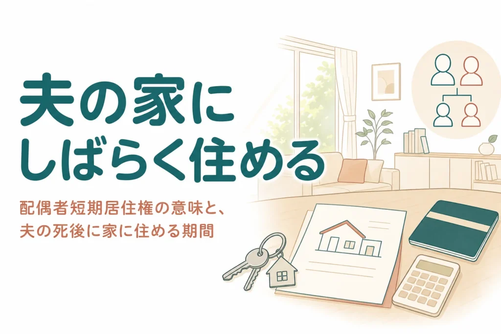 配偶者短期居住権の意味と夫の死後に家に住める期間を説明する記事のアイキャッチ