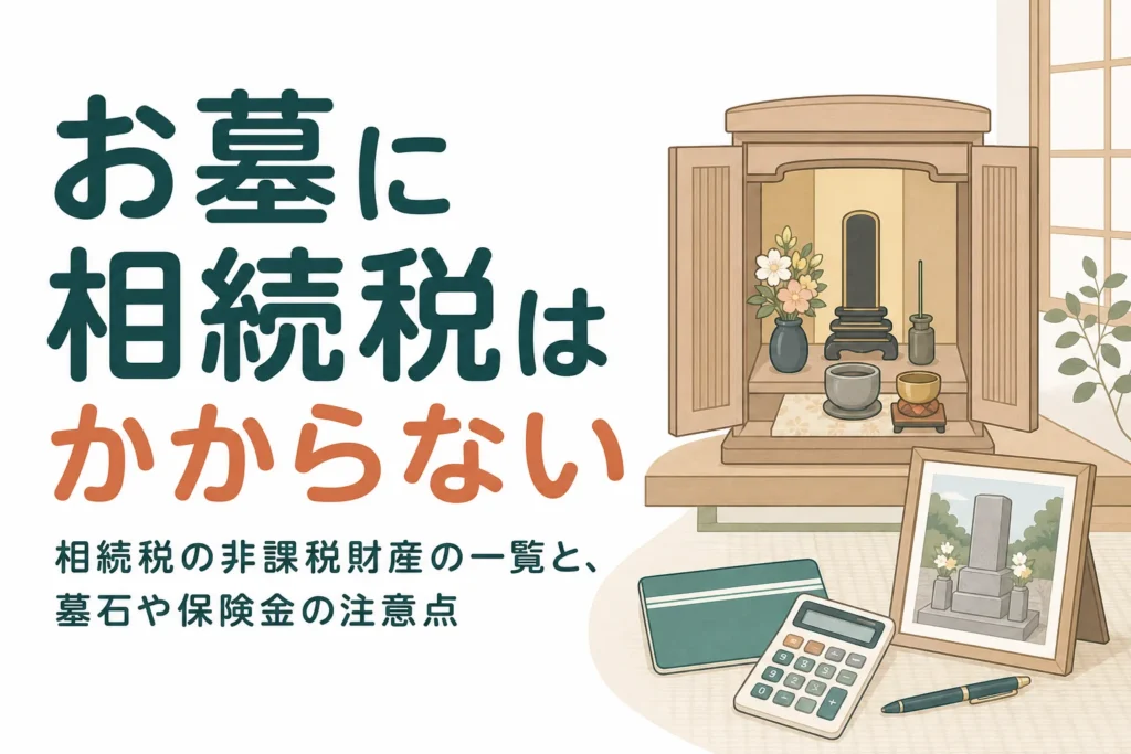 相続税の非課税財産の一覧を、墓石や保険金のケースで解説する記事のアイキャッチ