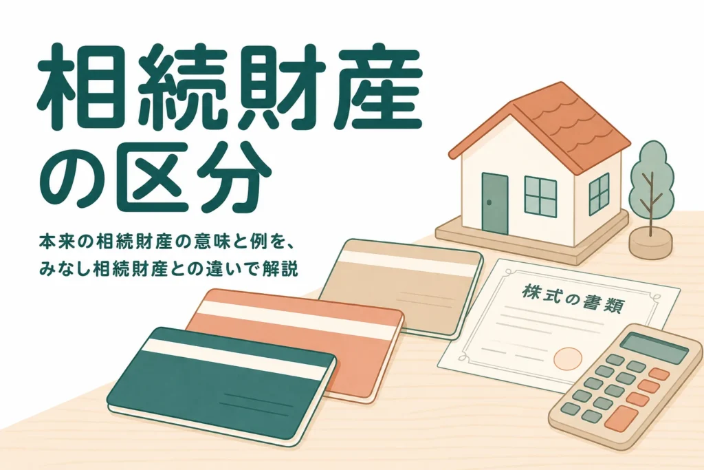本来の相続財産の意味と例を、みなし相続財産との違いとあわせて解説する記事のアイキャッチ