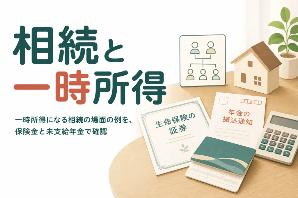 親の死亡で受け取った保険金や未支給年金が一時所得になる例を解説する記事のアイキャッチ