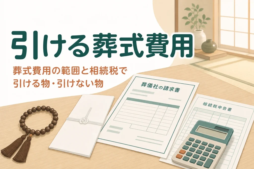 相続税で差し引ける葬式費用の範囲と、お布施・香典返しなど引ける物と引けない物を解説する記事のアイキャッチ