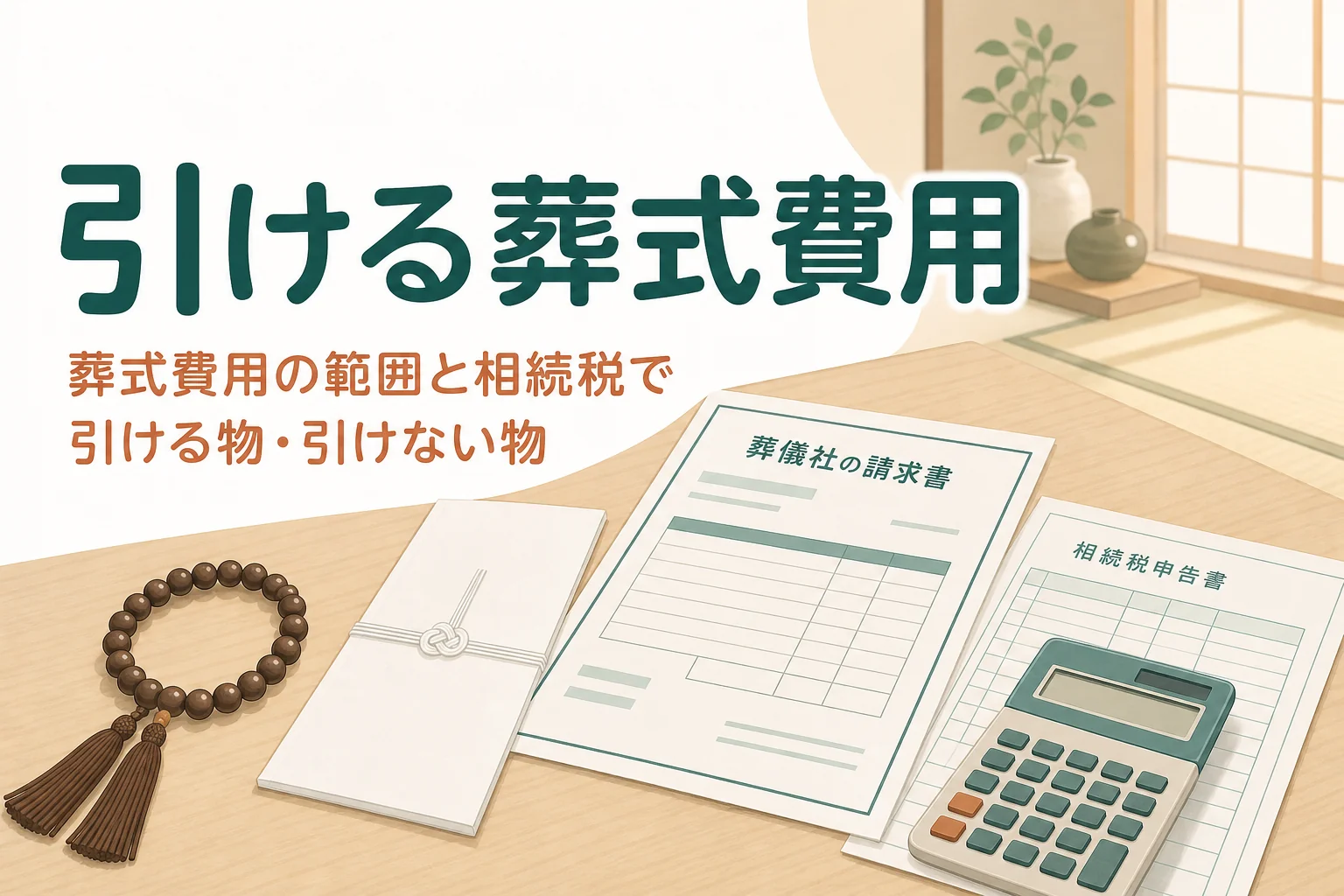 相続税で差し引ける葬式費用の範囲と、お布施・香典返しなど引ける物と引けない物を解説する記事のアイキャッチ