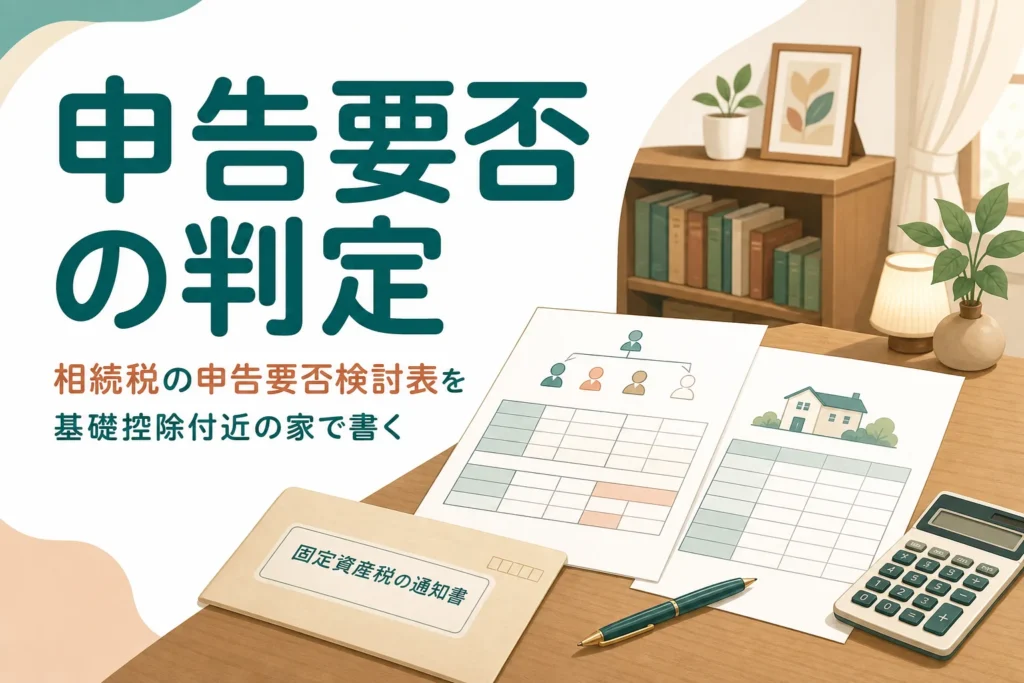 財産が基礎控除付近の家で相続税の申告要否検討表を書く方法を紹介する記事のアイキャッチ