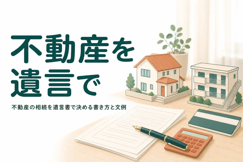 実家と賃貸アパートがある家で、不動産の相続を遺言書で決める書き方を解説する記事のアイキャッチ