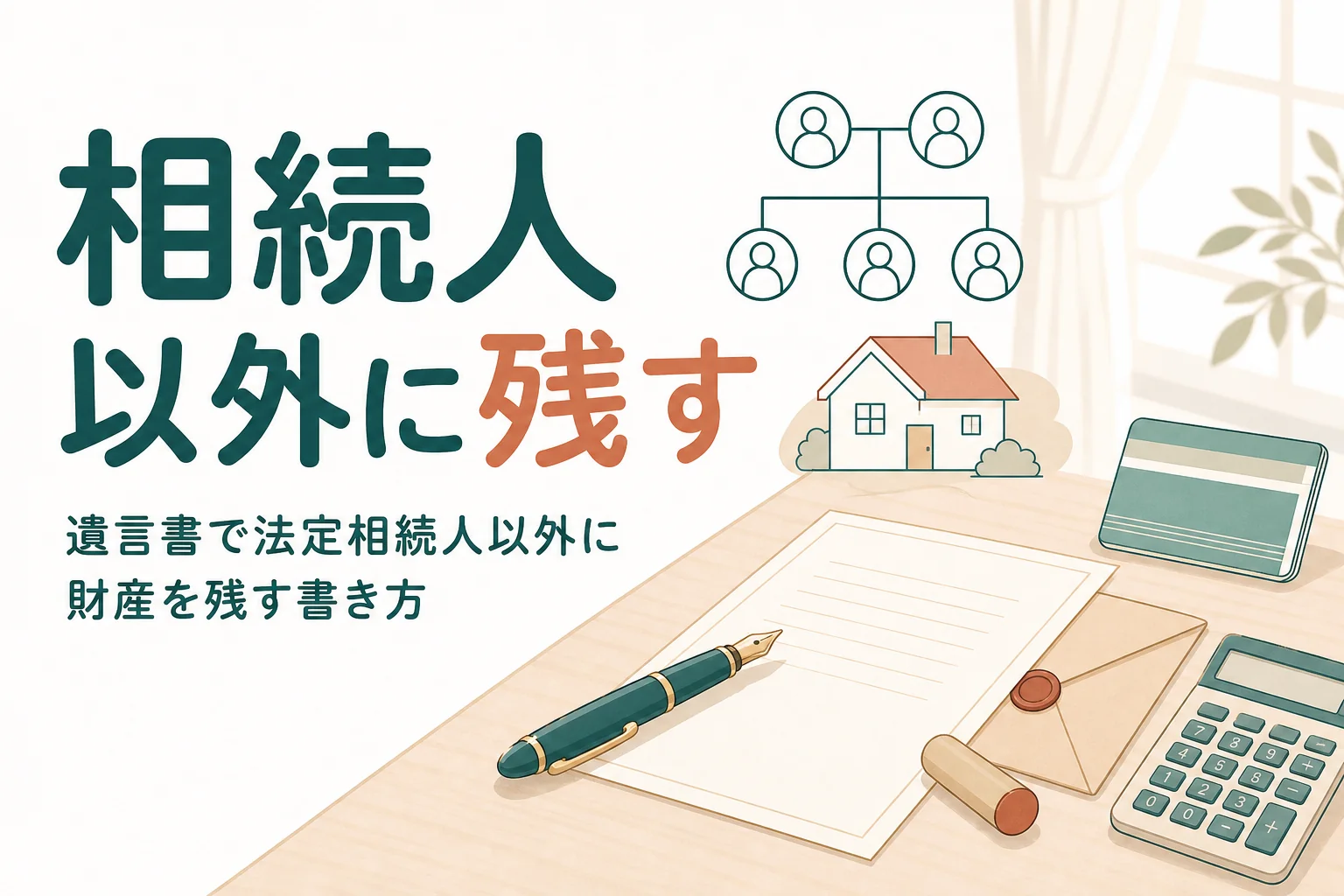 遺言書で孫・内縁の妻・お世話になった人など法定相続人以外に財産を残す書き方を解説する記事のアイキャッチ