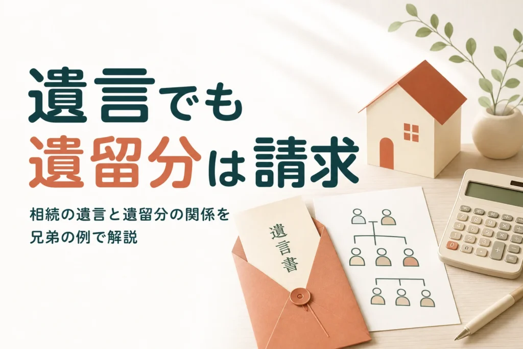 遺言書で一人に相続させても兄弟が遺留分を請求できるかを、ケース別の計算で解説する記事のアイキャッチ