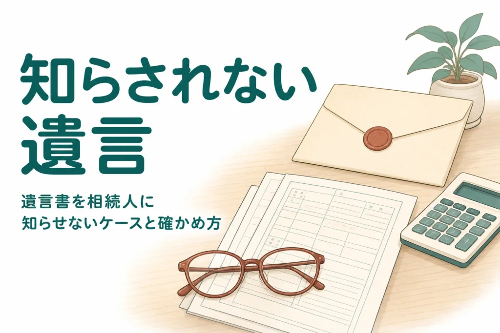 遺言書を相続人に知らせないまま相続が進むケースと、知らされなかった側の確かめ方を解説する記事のアイキャッチ