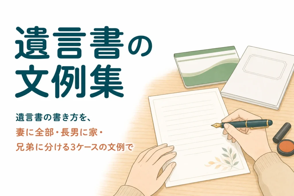 ケース別の文例で遺言書の書き方を解説する記事のアイキャッチ