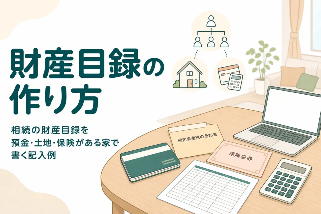 預金・土地・保険がある家の相続財産目録の作り方を紹介する記事のアイキャッチ