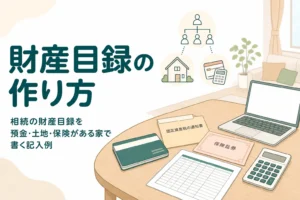 預金・土地・保険がある家の相続財産目録の作り方を紹介する記事のアイキャッチ
