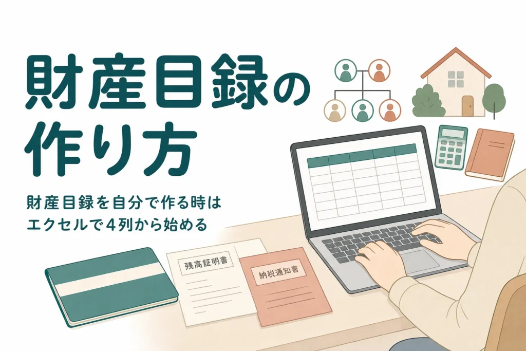 親の財産目録を自分で作る時の書き方と集める資料を解説する記事のアイキャッチ