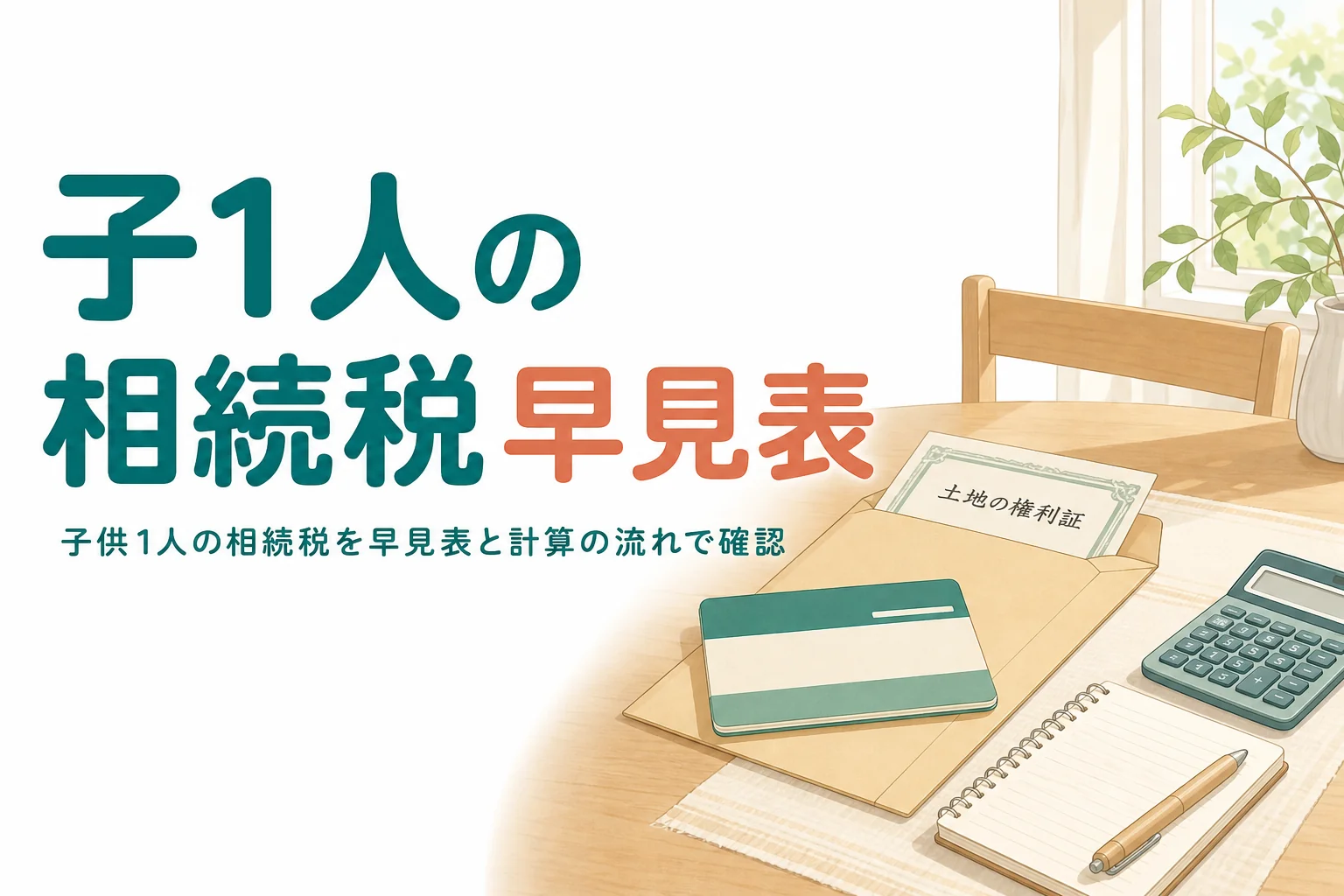 子ども1人が相続する時の相続税を早見表と計算の流れで解説する記事のアイキャッチ