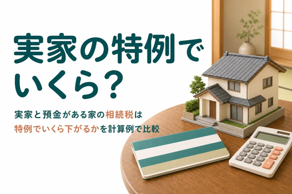 実家と預金がある家の相続税が特例でいくら下がるかを比べる記事のアイキャッチ