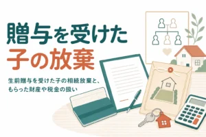 生前贈与を受けた子が相続放棄した時の財産と税金の扱いを解説する記事のアイキャッチ