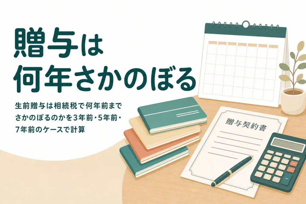 生前贈与が相続税で何年前までさかのぼるかを贈与時期別のケースで計算する記事のアイキャッチ