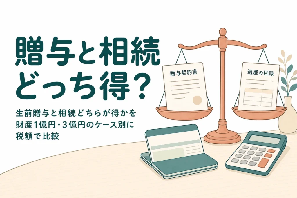 生前贈与と相続のどちらが得かを財産1億円と3億円のケース別に比べる記事のアイキャッチ